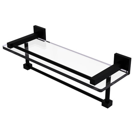 Montero 16" Glass Shelf with Towel Bar, Matte Black