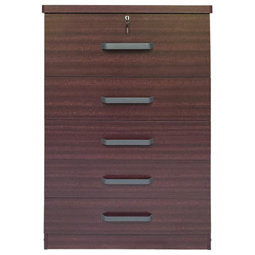 Better Home Products Xia 5 Drawer Chest of Drawers in Mahogany