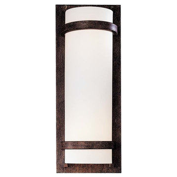 2-Light Wall Sconce, Iron Oxide With Etched White Glass Glass