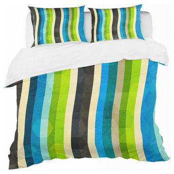 Blue Yellow Blue Green and Black Colored Curves Modern Bedding, King