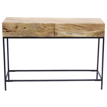 Mango Wood And Metal Console Table With Two Drawers, Brown