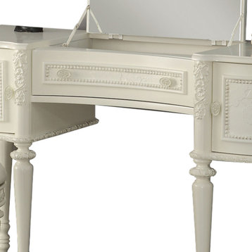 ACME Dorothy Vanity Desk With Mirror, Ivory Finish