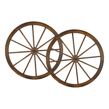 36" Wooden Wagon Wheels, Steel-Rimmed Wooden Wagon Wheels, Set of 2