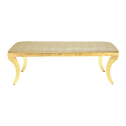 Worlds Away - Regency Style Upholstered Bench with Metal Leaf on S-Curved Legs - Upholstered Benches