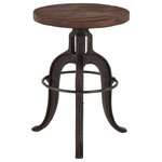 World Interiors - Paxton Adjustable Recycled Teak Bar Stool - Recycled teak wood and a mixture of hand-forged and cast iron fuse together to create an eclectic assortment of accent pieces in the Paxton collection. Crafted exclusively from reclaimed materials, each piece in this collection is visually stunning and is sure to make a lasting impact in your home while simultaneously preserving valuable natural resources. This bar stool from the Paxton collection is made with a black, hand forged cast iron tripod base, and features a round seat of reclaimed teak wood. The rod affixed to the base of the reclaimed teak seat allows for the seat to be spun 360° to increase the seat's height to 28.25-inches. With its simple and minimalistic style, this bar stool makes the perfect industrial accent to any bar or counter space. This pre-assembled Paxton stool is ready-to-use and of the finest quality, and with its industrial feel, it will make an effortless addition to any home.