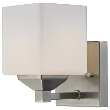 Quube Collection 1 Light Vanity Light in Brushed Nickel Finish