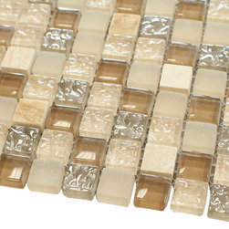 Cream with Cream Marble Square Glass Mosaic Tile - Home Accessories & Decor