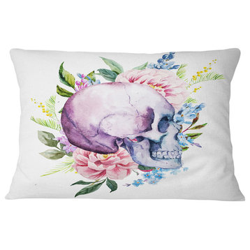 Skull with Flower Borders Floral Throw Pillow, 12"x20"