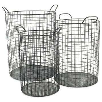 Metal Cylinder Wire Baskets - Set of 3