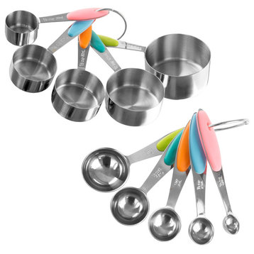 Measuring Cups and Spoons Set, Color Handles by Classic Cuisine, 10 Piece