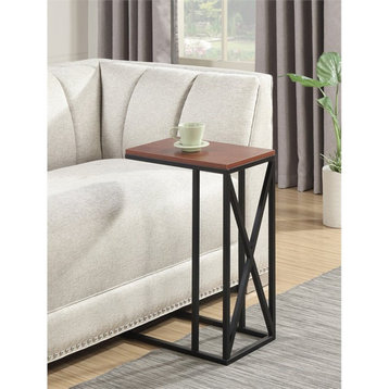Convenience Concepts Tucson C End Table in Cherry Wood Finish and Black Metal