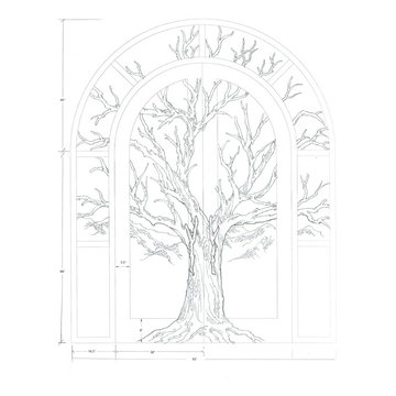 Arched Top Tree Carved Double Door With Transom And Sidelights