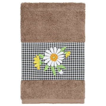 Linum Home Textiles Turkish Cotton Daisy Embellished Hand Towel, Latte