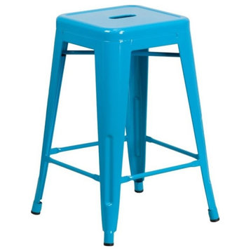 24"High Backless Crystal Teal-Blue Indoor-Outdoor Counter Height Stool