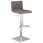 Armen Living - Cafe Adjustable PU Bar Stool With Walnut Back, Seat: Gray, Base: Brushed Stainless Steel - Modernize your countertop seating with the sleek style of the Cafe Adjustable PU Bar Stool. Putting an emphasis on modern design and casual comfort, this swivel stool strikes a balance between aesthetically pleasing and highly functional. Swivel your way into your best friend's heart by offering them the best seat at your in-home bar with this fashion-forward design from Armen Living.