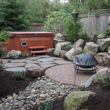 Bellevue Backyard Fire Bowl Patio and Landscapinglandscape, addition, railing, d