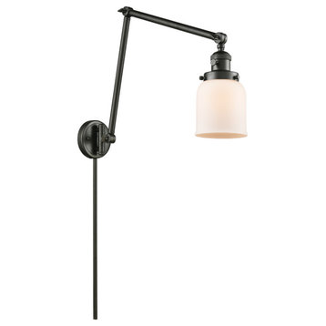 Small Bell 1-Light LED Swing Arm Light, Oil Rubbed Bronze, Glass: White Cased