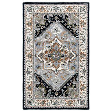 Safavieh Heritage Hg625H Traditional Rug, Gray and Navy, 4'0"x6'0"