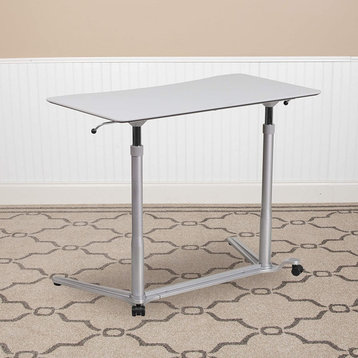 Contemporary Ergonomic Desk, Adjustable Height & Dual Wheels, Light Gray