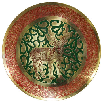 Natural Geo Staring Deer Decorative Brass Accent Plate