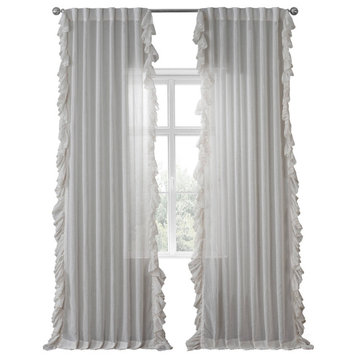 Gardenia Faux Linen Ruffle Sheer Curtain Single Panel, 50W x 108L
