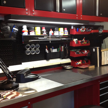 Wall Control Black Metal Pegboard with Red Pegboard Bins