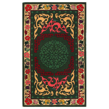 Green Extermally Fine Antique Amrican Hook Area Rug 2'11''x4'11''
