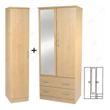 Avon Beech 3 Door 2 Drawer Wardrobe with Mirror