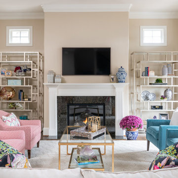 Colorful Transitional Living Room - Dallas (Oak Lawn), Texas