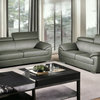 Two Piece Indoor Gray Genuine Leather Five Person Seating Set