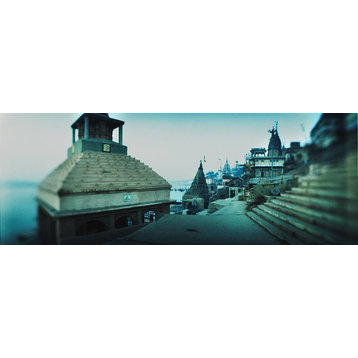 Temples on Ganges River Panoramic Fabric Wall Mural