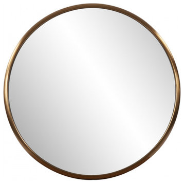 Yorkville Brushed Brass Small Round Mirror, Traditional, Metal, 20 X 20