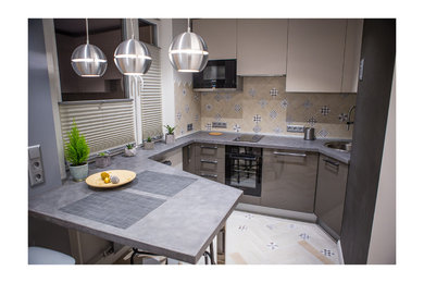 Свежая идея для дизайна: кухня в современном стиле с столешницей из бетона - отличное фото интерьера