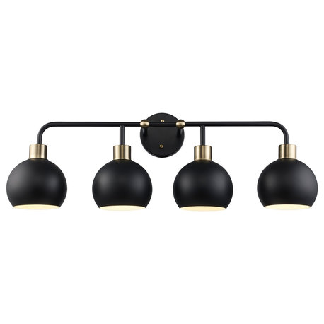 Indigo Four Light Vanity, Black/Antique Gold