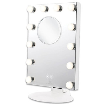 Lumiere Tabletop LED Makeup Mirror With Bluetooth Speaker, Hollywood Bulbs