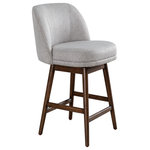 Armen Living - Sadie Brown Solid Wood 26" Swivel Barstool, Taupe Fabric, Set of 3 - The Sadie Barstool brings a refined blend of style and comfort to your kitchen island, counter, or home bar. Featuring a low-back design with a rectangular upholstered seat and sleek curves, this modern transitional barstool offers an elegant seating solution. Upholstered in durable polyester fabric, the soft fiber-wrapped foam cushioning ensures superior comfort for everyday use or entertaining guests.