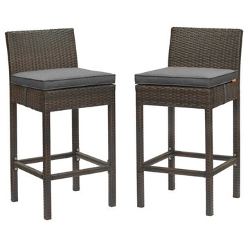 Modway Conduit Rattan Outdoor Bar Stool in Brown and Charcoal (Set of 2)