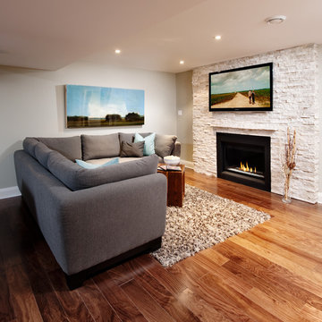natural stone fireplace with tv
