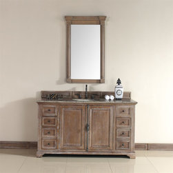 60 inch Cottage Bathroom Vanity Distressed Finish Granite Top - Bathroom Vanities And Sink Consoles