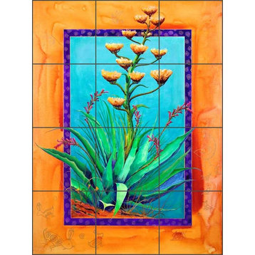Ceramic Tile Mural Backsplash, Blooming Agave by Susan Libby, 18"x24"