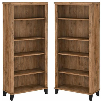 Home Square 2 Piece Engineered Wood Bookcase Set with 5 Shelf in Fresh Walnut