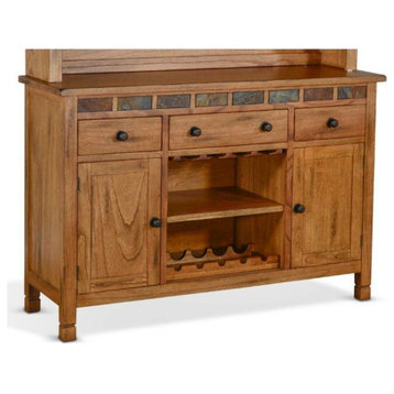 54" Solid Wood Rustic Buffet Sideboard With Wine Rack