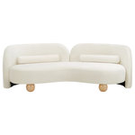Meridian Furniture - Daphne Upholstered Chair/Loveseat/Sofa, Cream, Velvet, Sofa - A cloud-like oasis of comfort, the Daphne cream velvet sofa is a modern sensation. Its plush upholstery invites you to sink in and relax, while the curved design offers both support and opulence. The sofa's unique silhouette is complemented by a choice of black or natural wooden legs, allowing you to customize it to your personal taste. Whether you're looking for a stylish accent piece or a comfortable spot to unwind, the Daphne sofa is the perfect choice.