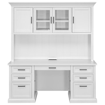 Modern Wood Hutch With Doors and Credenza Fully Assembled White