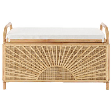 Rattan Storage Trunk/Bench with Washable Cushion, Pre-assembled & Lightweight