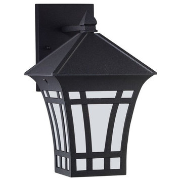 Herrington 7.25" 100W One Light Outdoor Wall  Black Etched/White Glass