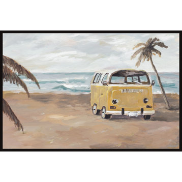 "Vintage Surfing Van" Floater Framed Painting Print on Canvas, 36x24
