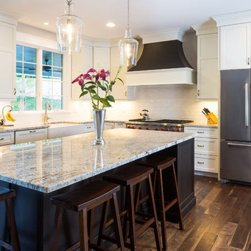 White Full Overlay Kitchen with Alder Briarwood Island