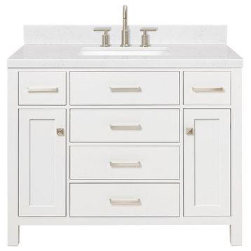 Ariel Bristol 42" Single Rectangle Sink Bathroom Vanity, Carrara Quartz, White