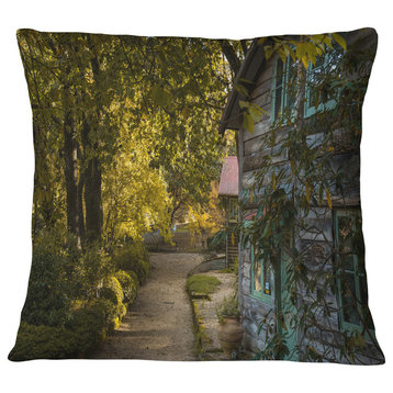 Pathway in the Green Garden Landscape Printed Throw Pillow, 18"x18"